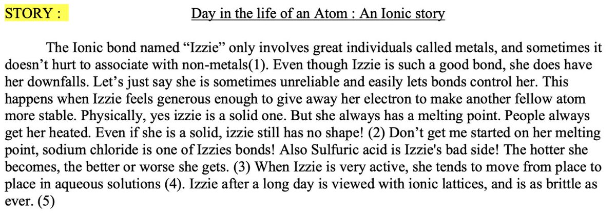 CHSAdamsAtoms's tweet photo. Creative writing in Chemistry :) Tell a Tale of a Compound. And, note the #'s in parenthesis - works cited! HOPE!
#GoodDaysFeedMyTeacherSpirit ๐#PersonalizeYourLearning ๐
#ThinkOutsideTheBox ๐ก https://t.co/lwsPjaT7Hv