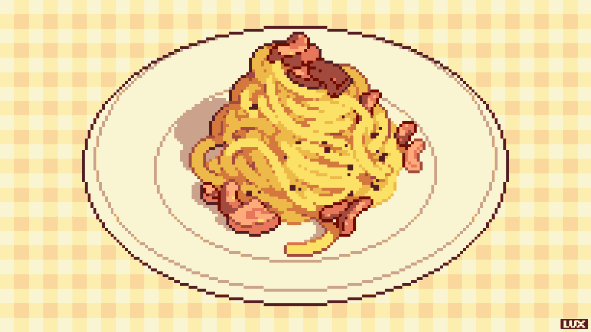 thisislux's tweet photo. some of my #pixelart food studies 🌭🍝🍕 https://t.co/ZQ4Tsb4GGI