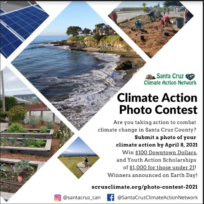 #SantaCruzClimateActionNetwork is holding its first Climate Action Photo Contest, to highlight the creative actions the community is taking to tackle climate change. Deadline is April 8, and all skill levels are welcome. Visit the link to learn more (scruzclimate.org/photo-contest-…)