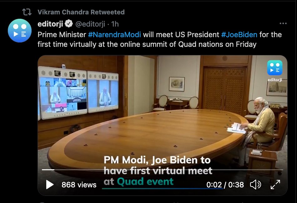 Gardesam9's tweet photo. India PM speaking to the US president using Cisco Webex- MX800 Telepresence! https://t.co/jkplZ9EU0e