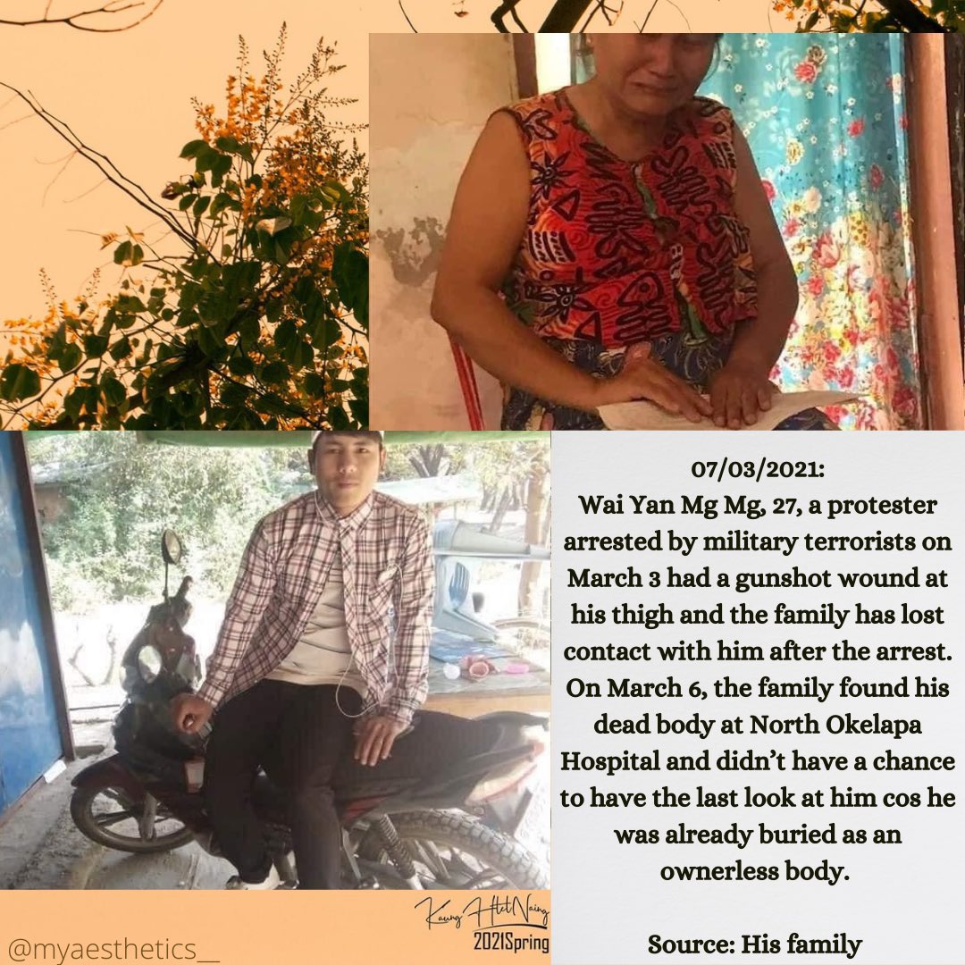 wp_nwe's tweet photo. Thread on MILITARY TERRORISM: Night arrests and dead bodies in the morning

On March 1, the CRPH, the Committee Representing Pyidaungsu Hluttaw, designated Myanmar military governing body, State Administrative Council (SAC), as “Terrorist Group”. (1/3)

#WhatsHappeningInMyanmar https://t.co/cU2XqEd1Aa