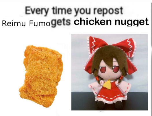 fumogameing's tweet photo. share if reimu deserves chicken nuggets https://t.co/MykKFOIhIA