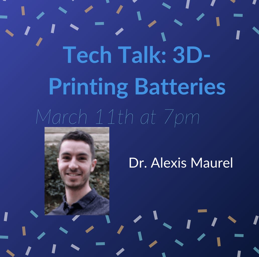 ORIGIN_NEU's tweet photo. Join us and Dr. Maurel Thursday, March 11th at 7pm EST! He will be presenting his research on 3D- printed batteries, allowing for customized shape, more power, and greater capacity!

RSVP here: https://t.co/awnPCMjAIf https://t.co/shf3HNFaim