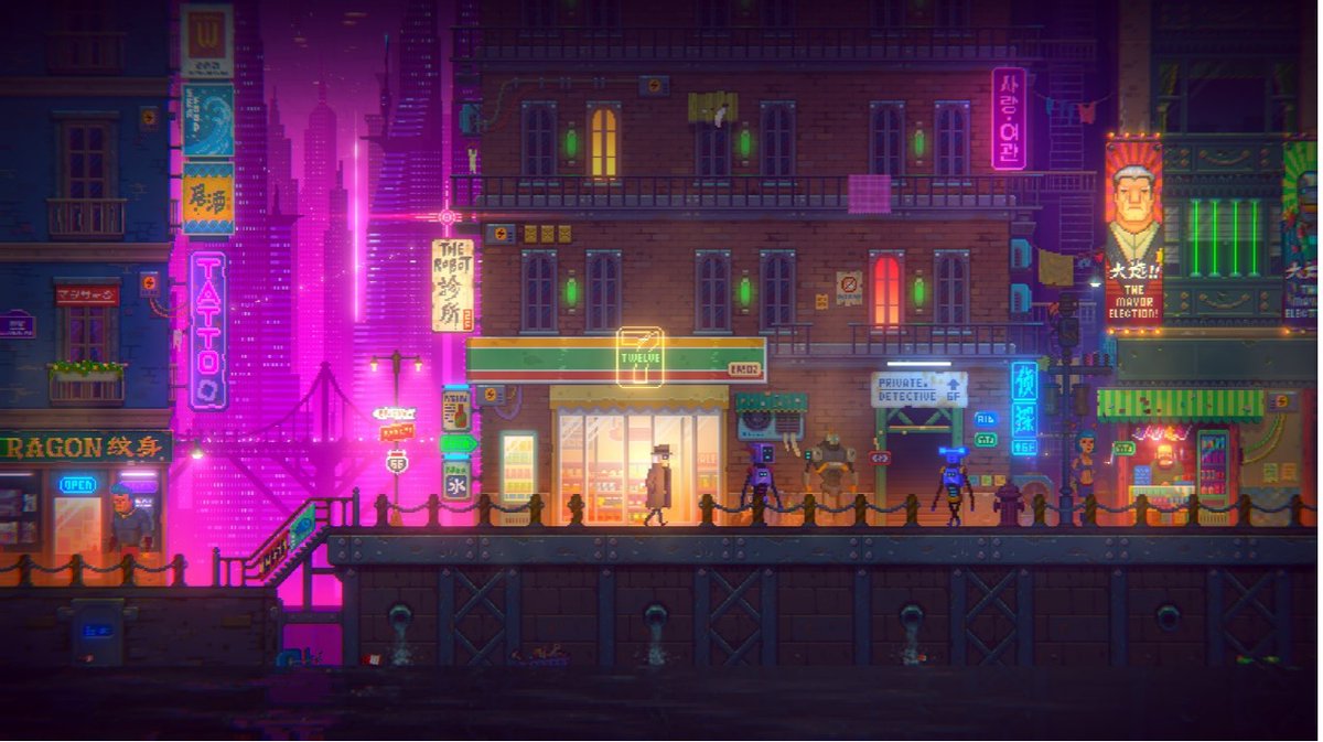CiGAConnect's tweet photo. Tales of the Neon Sea is a retro-style pixel-art adventure, set in a fully-realized cyberpunk cityscape where you will encounter innumerous items to investigate, curious easter eggs, and a whole cast of interactive NPCs. #GamesfromChina #indiegame #IndieGameDev #gamedevs https://t.co/1UKLIYwD64