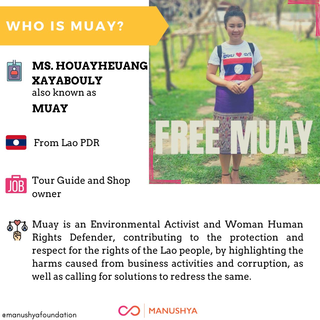 ManushyaFdn's tweet photo. On #IWD2021 We pay tribute to Muay, a brave #WomanHumanRightsDefender from Lao PDR who has been unfairly imprisoned for the past 544 days for speaking truth to power and denouncing #corruption!
#SheInpiresMe
#FreeMuay #ຖ້າການເມືອງລາວດີ #ถ้าการเมืองลาวดี https://t.co/Jr4tIjZD5L
