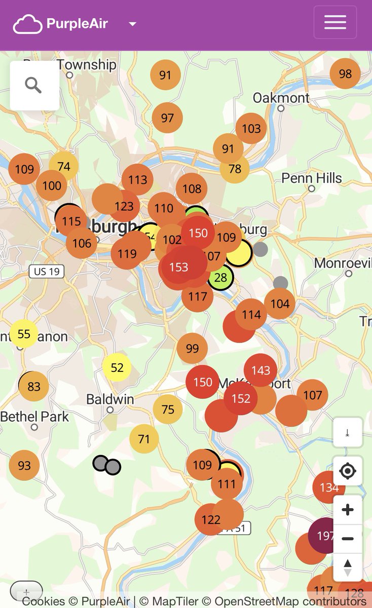 inversion_doc's tweet image. #Stinkburgh Alert!! Massive stench enveloping Pittsburgh right now. Major spikes in VOC and particle pollution. And my nose smells it. Smell it? Pls report via SmellPGH app and ACHD website. #intolerable #AirQuality @ACE_Fitzgerald @BreatheProject @GASPPgh @PennEnvironment