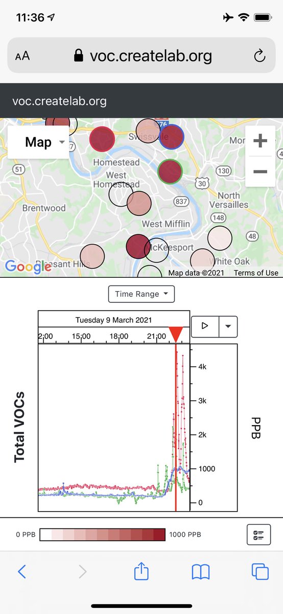 inversion_doc's tweet image. #Stinkburgh Alert!! Massive stench enveloping Pittsburgh right now. Major spikes in VOC and particle pollution. And my nose smells it. Smell it? Pls report via SmellPGH app and ACHD website. #intolerable #AirQuality @ACE_Fitzgerald @BreatheProject @GASPPgh @PennEnvironment