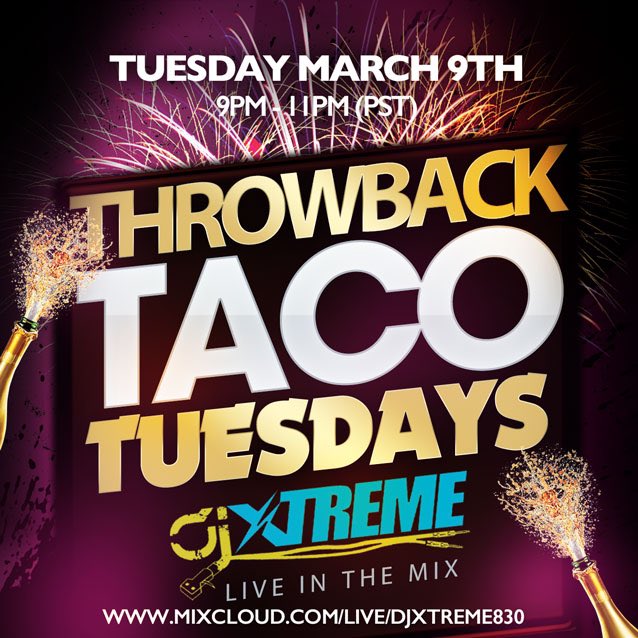 djxtreme830's tweet photo. TONIGHT DON'T MISS THROWBACK TACO TUESDAY LIVE-STREAM W/DJ XTREME LIVE!
TUNE IN FROM 9PM -11PM (PST) ON https://t.co/blWwZ1Kdsu https://t.co/aGUo6PhhQk