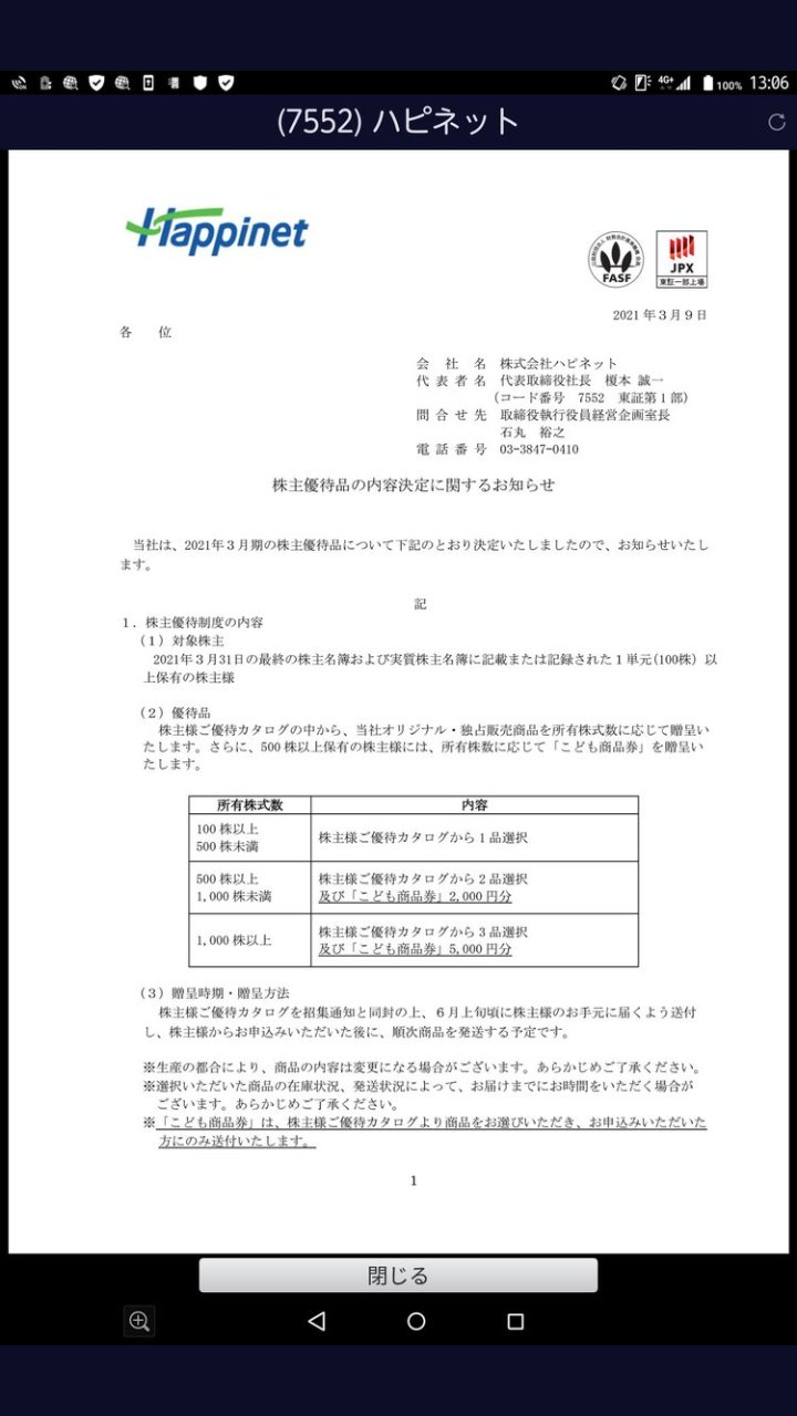 アルタンク アルゴ大好き On Twitter 7552 ハピネット 株主優待品の内容決定に関するお知らせ 100株でラジコン 映像ソフト Dvd ブルーレイ ゲームソフト等が貰えるヽ ノ Per 12 96 Eps 123 2 Pbr 0 89 Roe 7 2 予想配当利回り 3 44 予想1株配当 50 株主