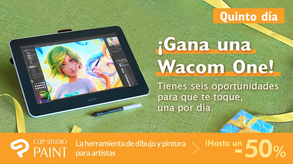 clipstudiopaint's tweet photo. ¡Hoy repartimos la quinta Wacom One! ¡Sigue la cuenta oficial de CLIP STUDIO PAINT y retuitea este tuit para entrar en el sorteo! Sorteamos un total de seis. ¡Mucha suerte! Información y condiciones de participación: https://t.co/Hyq4cj59mp https://t.co/qsXLuy8LnB