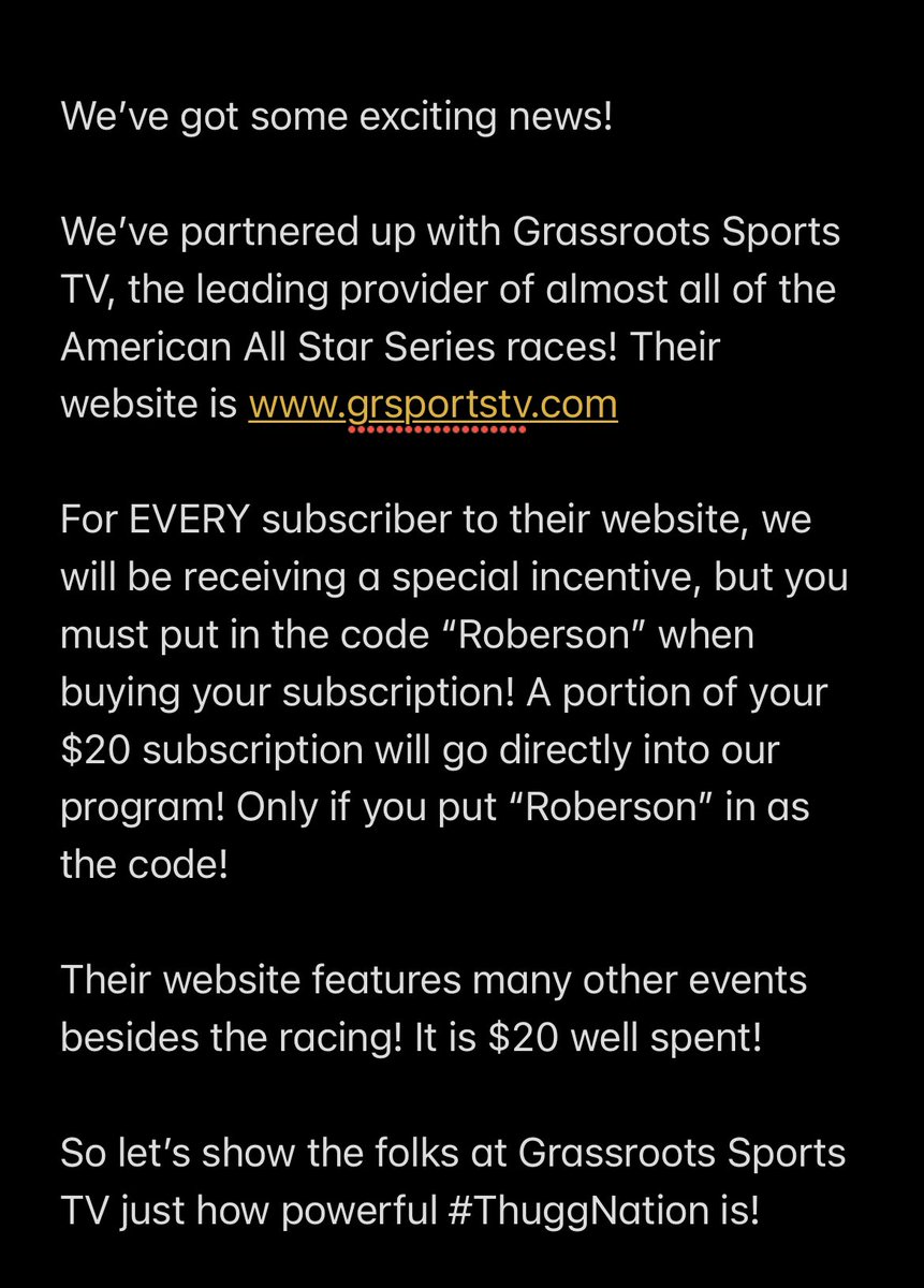 ThuggNasty17's tweet photo. We’ve got an awesome deal with @grsportstv right now! 

Head over and subscribe, use the code “Roberson” and let’s show them what #ThuggNation can do! https://t.co/ABkZ3dkWYk