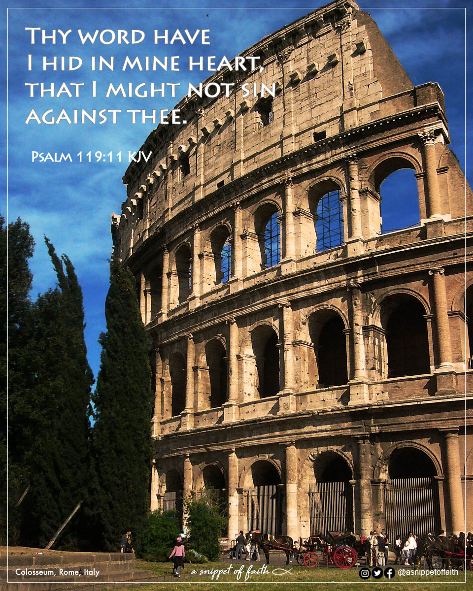 asnippetoffaith's tweet photo. The Bible is God's word. It is a powerhouse of guidelines &amp; instructions that could help us go about our daily lives. Psalmist David encourages us to memorize the Scriptures &amp; treasure it in our heart as it will help keep us from sin.
https://t.co/1xh48GerSQ

#psalm11911 #Rome https://t.co/ZqlAVXgfxd