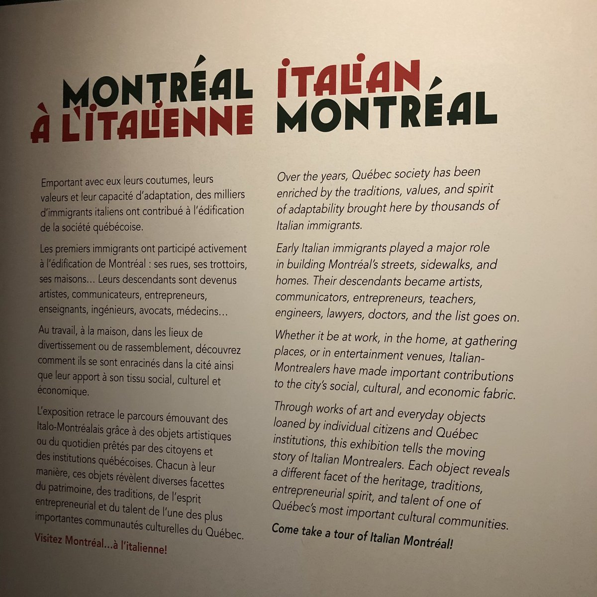 redheadprod's tweet photo. Opening March 10, @PointeaCalliere in Old Montreal presents a new exhibit titled “Montréal à l’italienne.” Excited to announce that a clip from our documentary film, TERRA MIA,” is featured in the exhibition! #pointeacalliere #terramia #montreal https://t.co/Ww8UCrzrnt