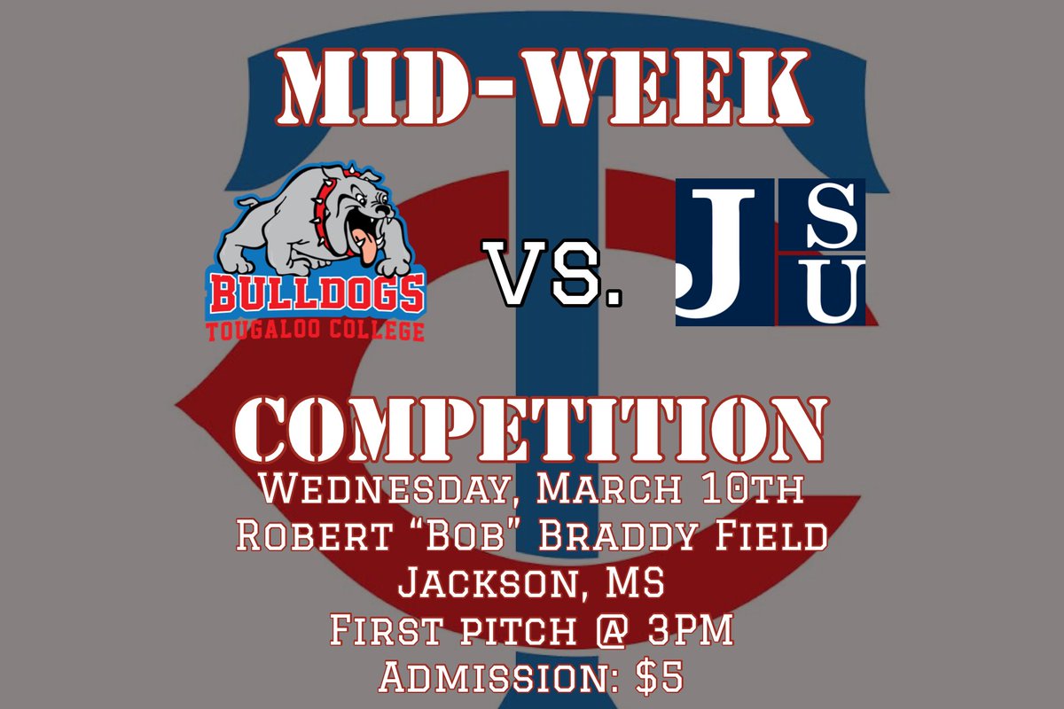 tougaloobsball's tweet photo. 💥 MID-WEEK ACTION💥

 📅 : Wednesday, March 10th

📍: Robert “Bob” Braddy Field     (Jackson,  MS)

⏰: 3PM CST

🎟: $5

#WEGOTOWORK https://t.co/zmtP2zna8w