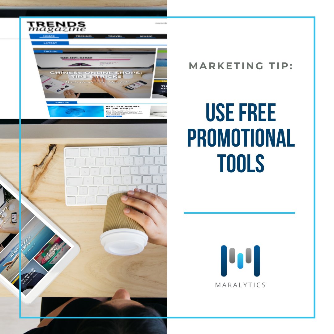 maralyticspro's tweet photo. Marketing Tip: Use Free Promotional Tools
#Maralytics #preparingbusiness #marketinganalytics #marketinganalyticssoftware #digitalmarketing #digitalmarketingtips #hospitalitymarketing #retailmarketing #marketing https://t.co/WMpUqzVdlp