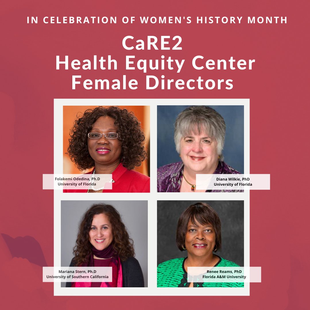 CaRE2HEC's tweet photo. At CaRE2 we celebrate International Women’s Day every day! We are so proud of our fierce women directors @DrOdedina,  @dijwilkie, @MarianaStern Dr. Reams! Together with Dr.  Carpten and Dr. Redda, they lead the efforts across the CaRE2 Partnership!  @UF @USC @FAMU_1887 https://t.co/3ymlxZHWr6