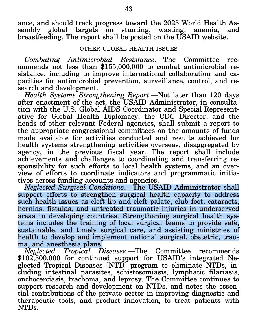 JohnMeara's tweet photo. Please read page 43 of @USSenate Appropriations 2021 bill in which #GlobalSurgery is mentioned as is #NSOAP allowing @USAID to fund national surgical strategic planning and surgical workforce education

https://t.co/u3syc1VS8A https://t.co/tx53wNoDIg