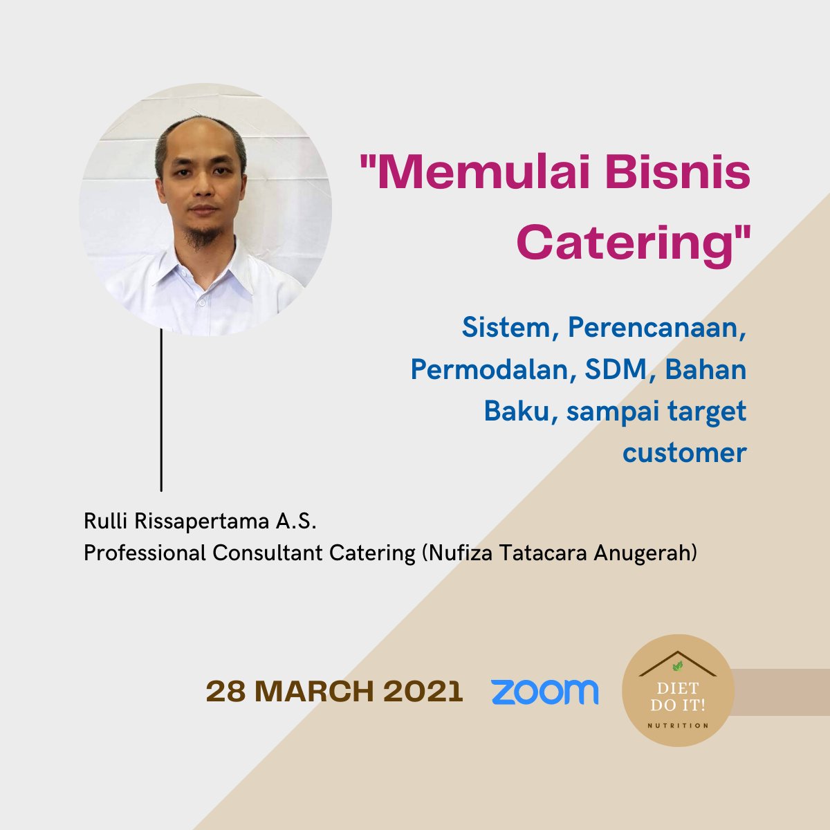 diet_doitt's tweet photo. Get the insights from our master speaker
Professional consultant catering
Akan mengupas dari mulai sistem sampai target customer
Pengalamannya di dunia catering &amp; makanan sudah banyak sekali.
Beliau pernah menjabat sebagai Supervisor, Director, Manager, dan bnyk pengalaman lainya https://t.co/DaOzUfCEL9