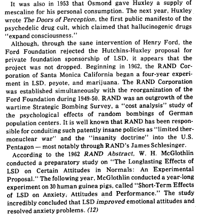 here we see the RAND Corporation getting in on the action. I'm not really sold on the book's conclusion that LSD CANNOT have a positive impact, but I'm certainly still skeptical about the uncritical acceptance of acid at this point