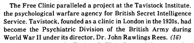 the book asserts that this parallels the Tavistock Institute, which might be true, but I wish this was more fleshed out because I know Tavistock looms large in the conspiracy world, but the book doesn't really have any evidence