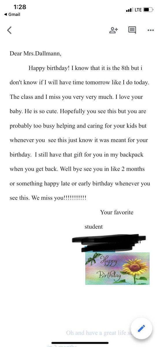 Mrs_Dallmann's tweet photo. Today I reflect on the past year as I celebrate my birthday. One thing I am proud of is being an educator. I was able to ZOOM my class today (maternity leave) and I received some awesome emails. I love these kids and what I am blessed to do for a living. https://t.co/IVMbIBZUAi