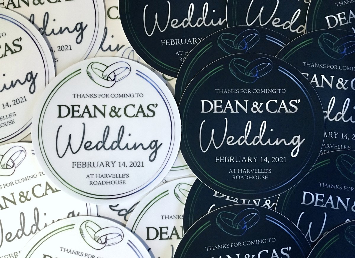 HopefulStudioCo's tweet photo. The #DeanCasWedding stickers have officially arrived 💙💚🥰

Packing up all the preorders tonight to mail out tomorrow, and there are a handful left available to order! Once they're gone, they're GONE ✨

https://t.co/j7RUZHkKdI https://t.co/DLC69NcLgd