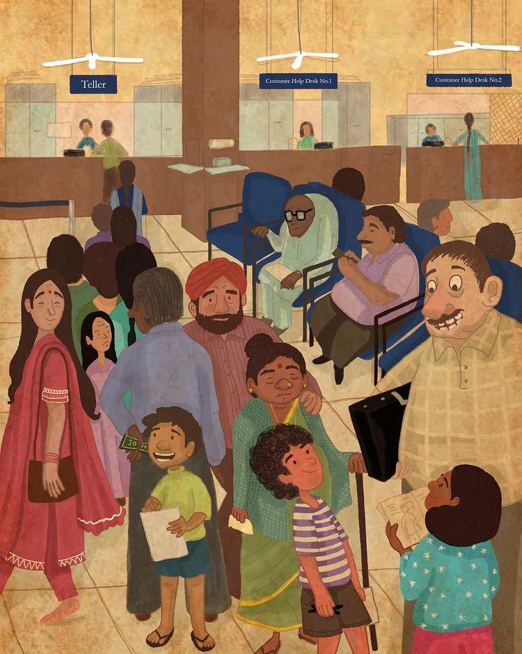 Just interviewing some people from the bank 🙃 📝
#childrensbooks #indiankids #kidlitart #kidlitillustration #indianchildrensbooks #bank #kidsbooks
