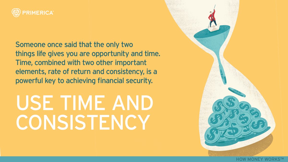 rdehate's tweet image. Time, combined with rate of return and consistency, is a powerful key to achieving financial security.