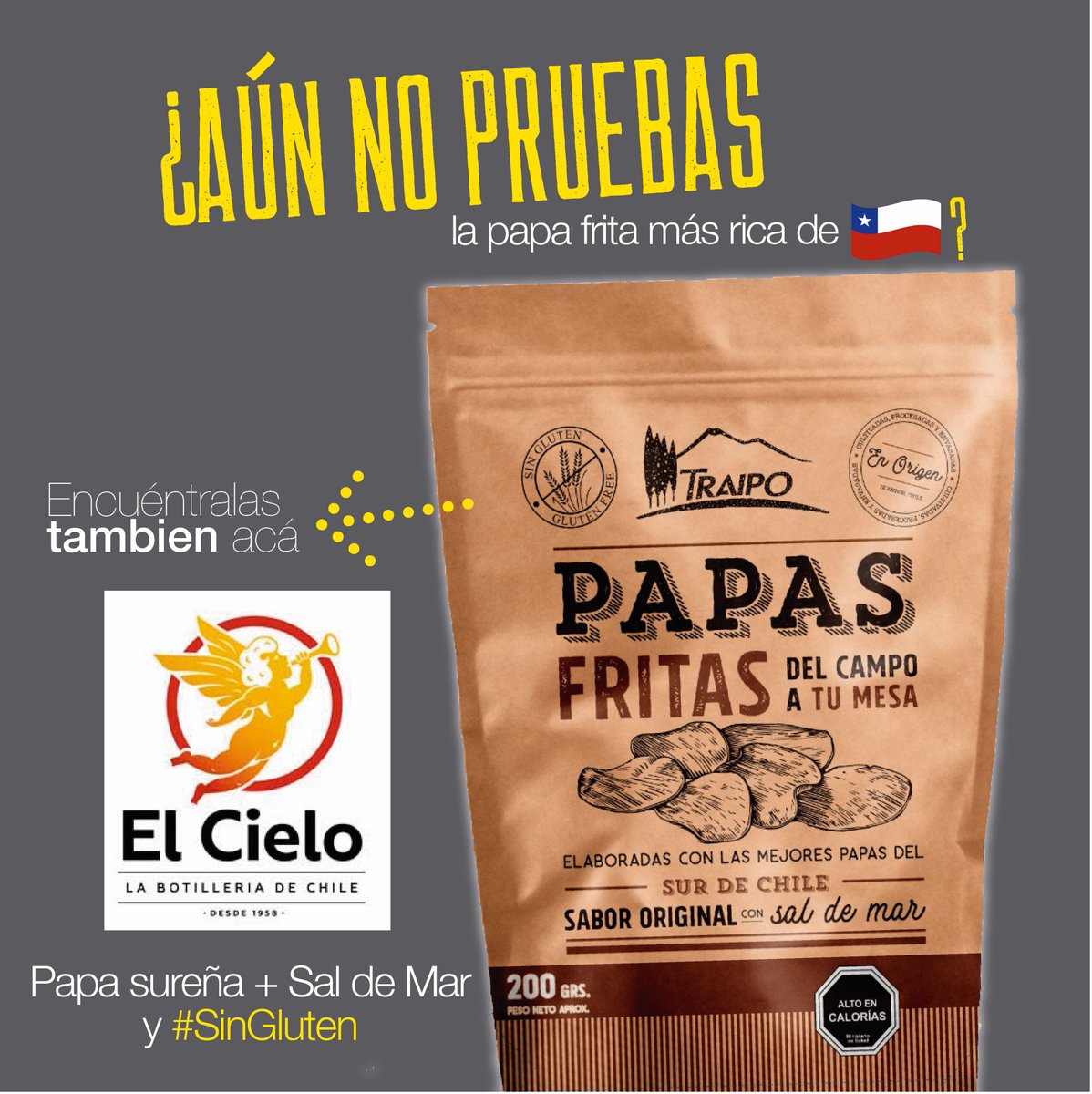 lacheleriacl's tweet photo. Encuentra tus @papastraipo siempre en @elcielocl de #Ñuñoa

Av Irarrázaval 769, Ñuñoa

200 gramos de puro sabor Original. Elaboradas con las mejores papas de Sur de Chile y suavemente sazonadas con Sal de Mar. Sin Gluten.

Del campo a su mesa, una exquisitez https://t.co/Cv1ALuHvB2