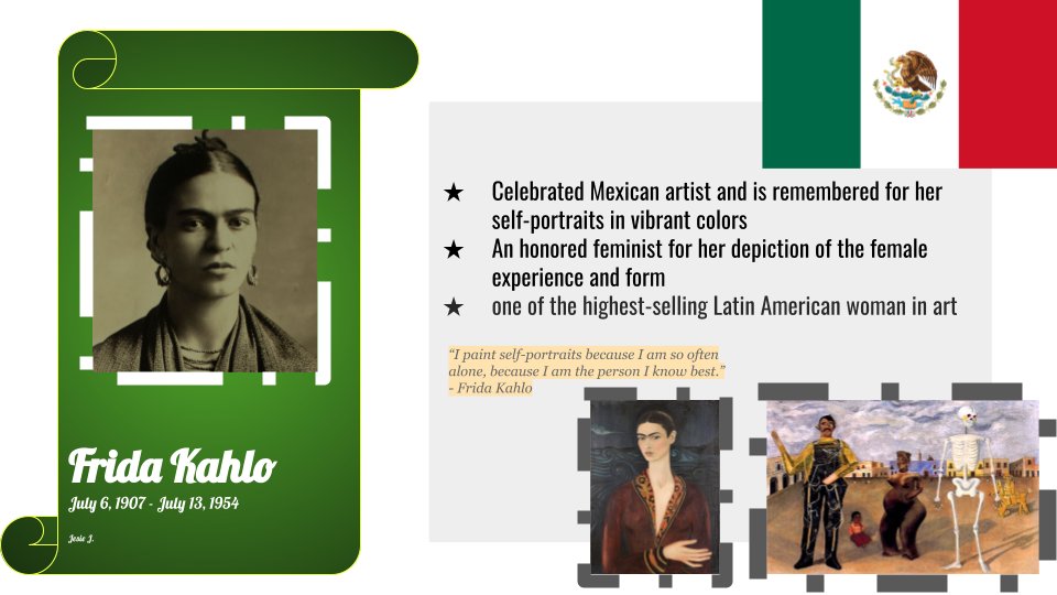 SHS_LasFallas's tweet photo. Today's highlight is Frida Kahlo. Check out this student's informational slide about her impact and life. 🇲🇽🎨 #WomensHistoryMonth https://t.co/gqKLVxUM3g