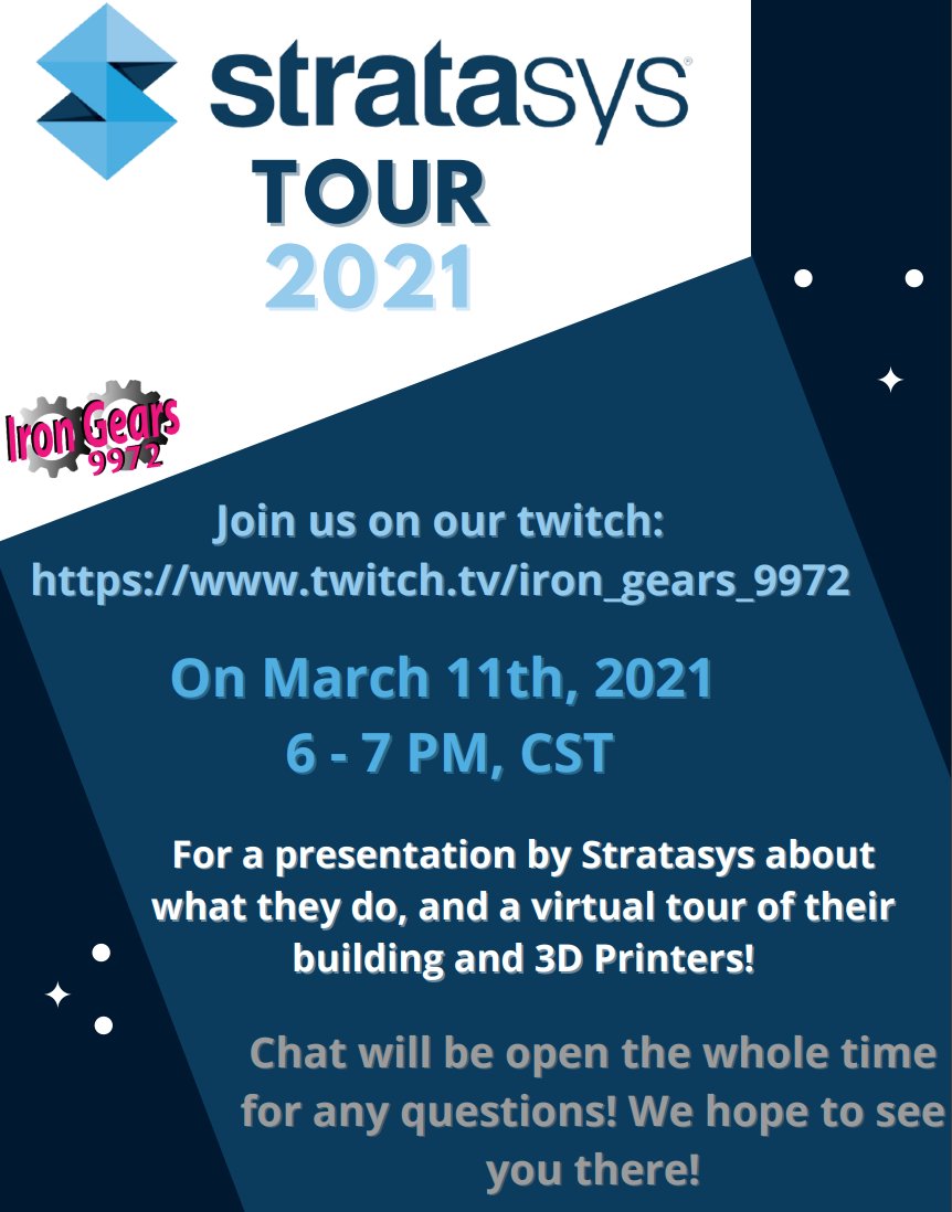 Make sure to follow us on Twitch to be reminded of our Stratasys Tour this Thursday, March 11th!