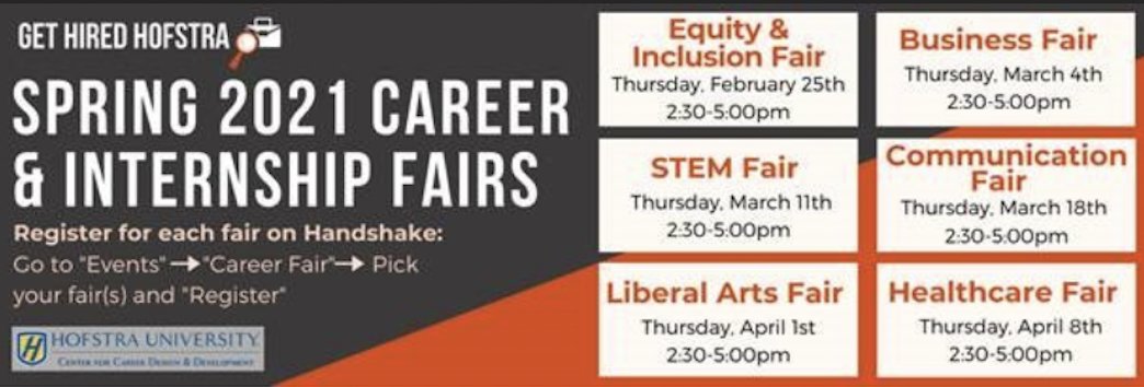 Sign up for the Career &amp; Internship Fairs @ Hofstra for some awesome networking opportunities! #Hofstra #zarbmeansbusiness #hofstramarketing <a href="/HofstraU/">Hofstra University</a> @Frank_G_Zarb <a href="/DrLiHuang/">Dr. Li Huang (Ph.D.)</a>