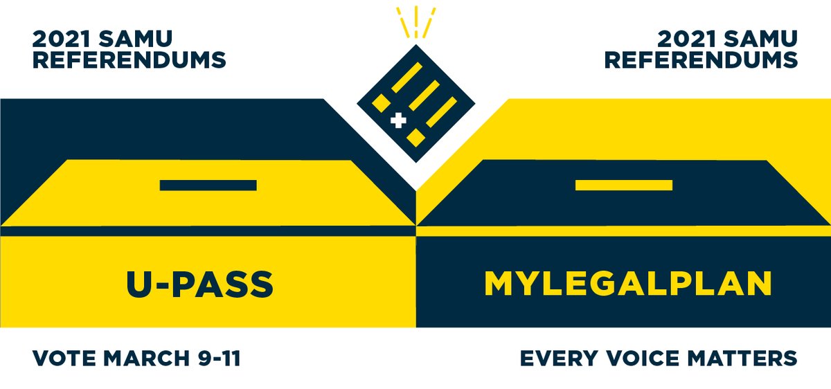 Vote on whether the U-Pass comes back or not, and whether we introduce a new initiative, MyLegalPlan! The polls for the referendum are now open, so keep an eye out for the ballot in your MyMacEwan email.Check out samu.ca/referendums for more information. 
#SAMacEwan #MacEwanU