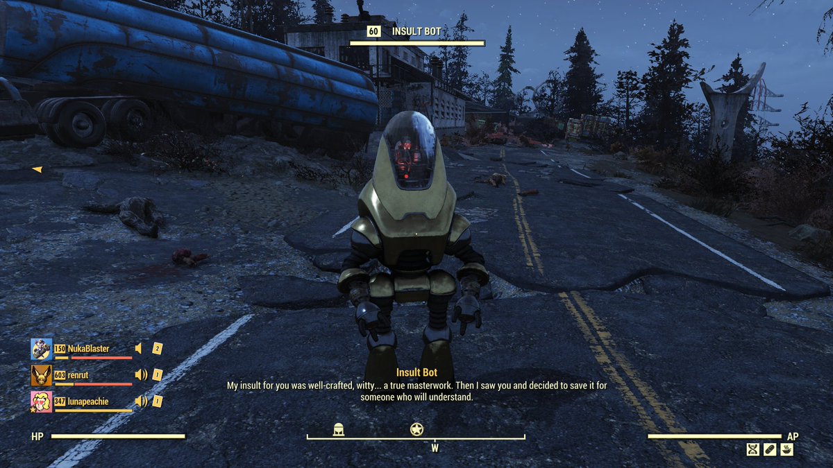 lunapeachie's tweet photo. #InsultBot strikes again! #Fallout76 https://t.co/kfc2BZBlAS