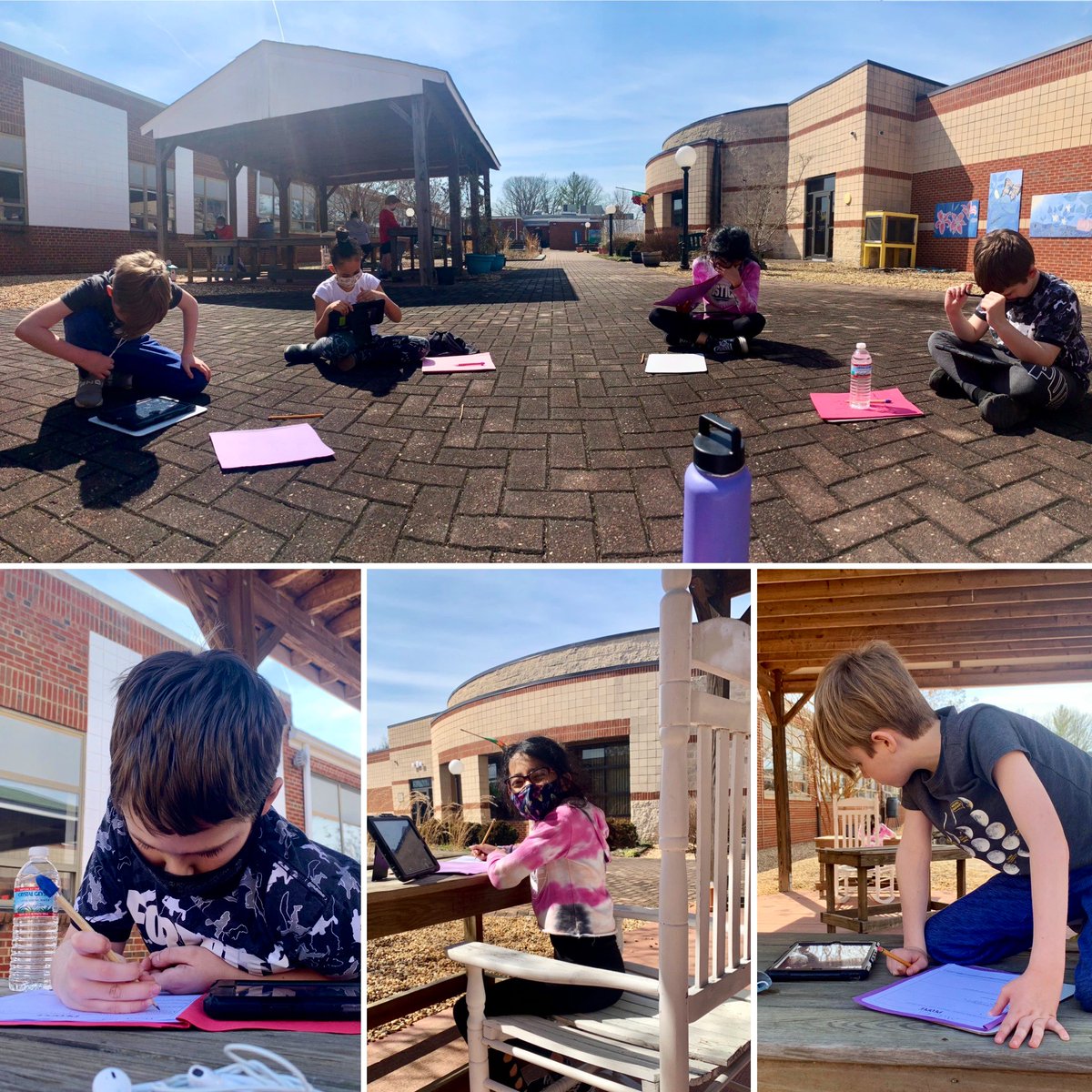 jengates395's tweet image. Best way to spend the first 70* day of the year? Taking our lessons outdoors! 🌤We picked up everything we needed to research and run reading groups, and we took it to the courtyard. #4thgraderocks #bringonspring