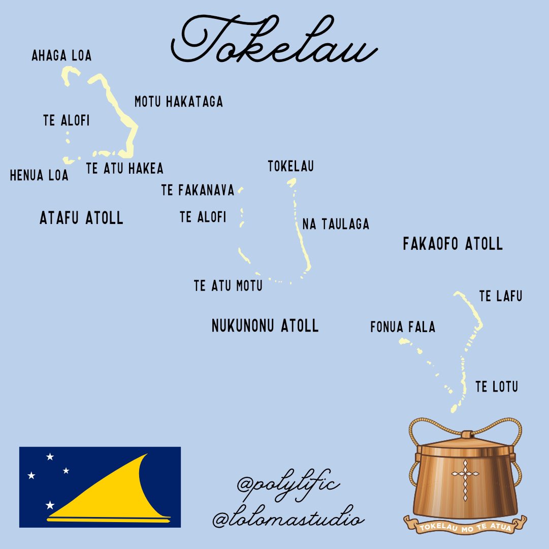 polylific's tweet photo. Tokelau. Please feel free to share any additional facts! We have included the flag, seal, 2 post colonization dates, capital, indigenous language, and the location of the islands that make up this South Pacific country. #Polylific #WaterYourRoots #PoylificLife https://t.co/BQsbWUTvmK