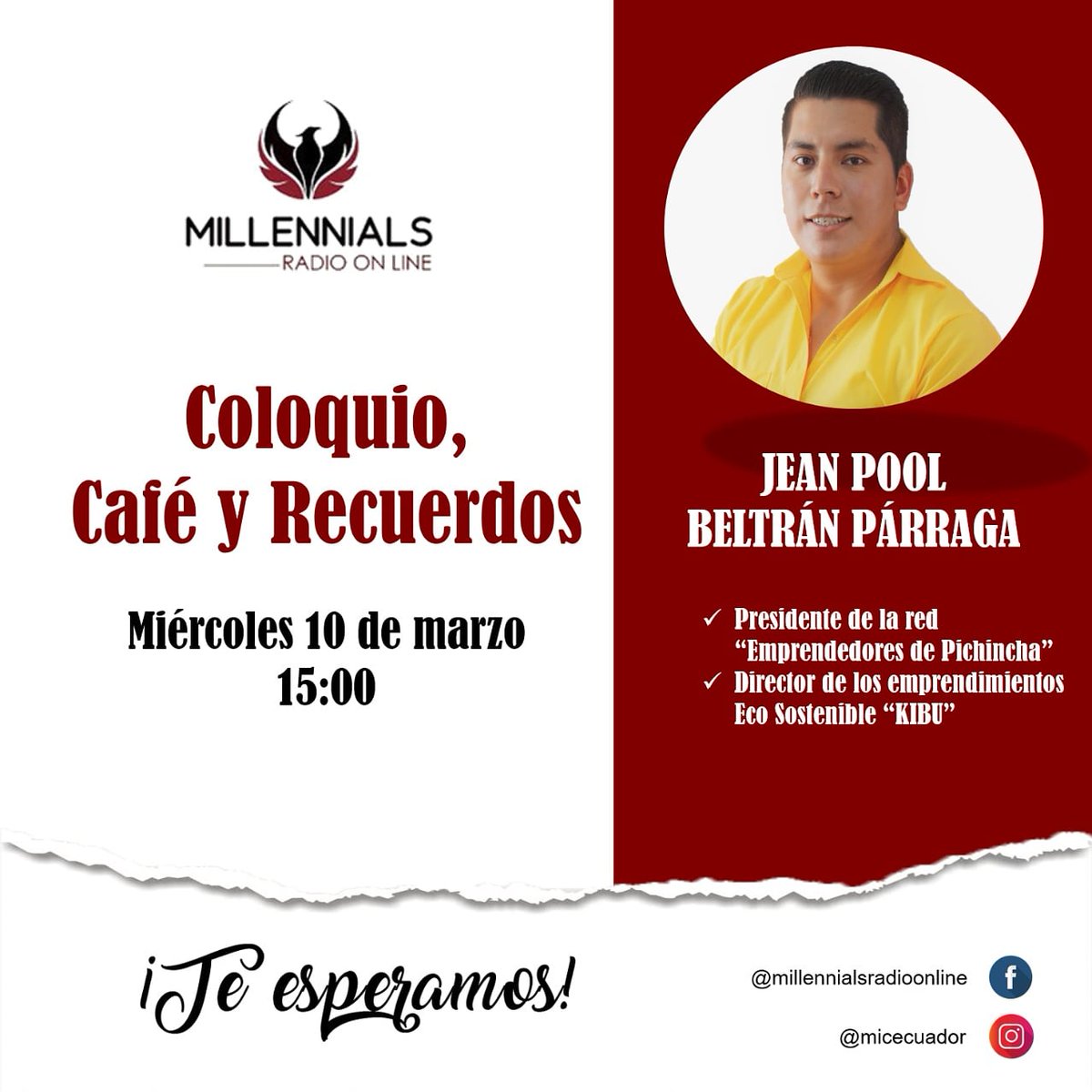 arturoaguayo_m's tweet photo. #ColoquioCafeyRecuerdos | te invito mañana a las 15:00 por Millennials Radio Online a conocer más sobre Jean Pool Beltran, soy #ArturoAguayoMiller. 

Visítanos en https://t.co/j6QyqEtqhq https://t.co/dcL5F1EvfW