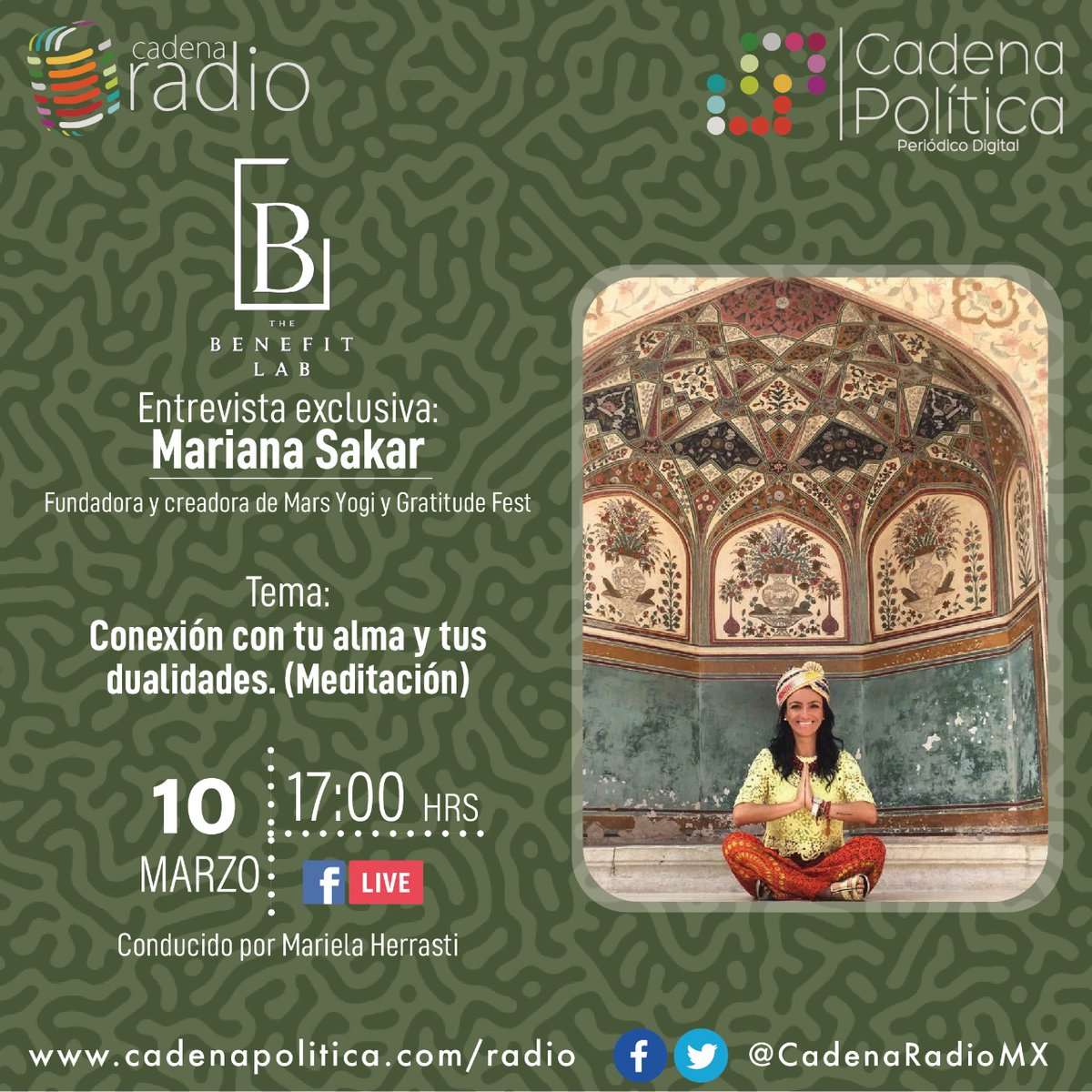 CadenaRadioMx's tweet photo. No te pierdas #TheBenefitLab todos los miércoles a las 17:00 hrs. a través de la señal de FBLive
https://t.co/IV50RJXE0o

Entrevista con Mariana Sakar
Conducido por: Mariela Herrasti
#programas #envivo #cadenaradio https://t.co/KP6LgLBdHK