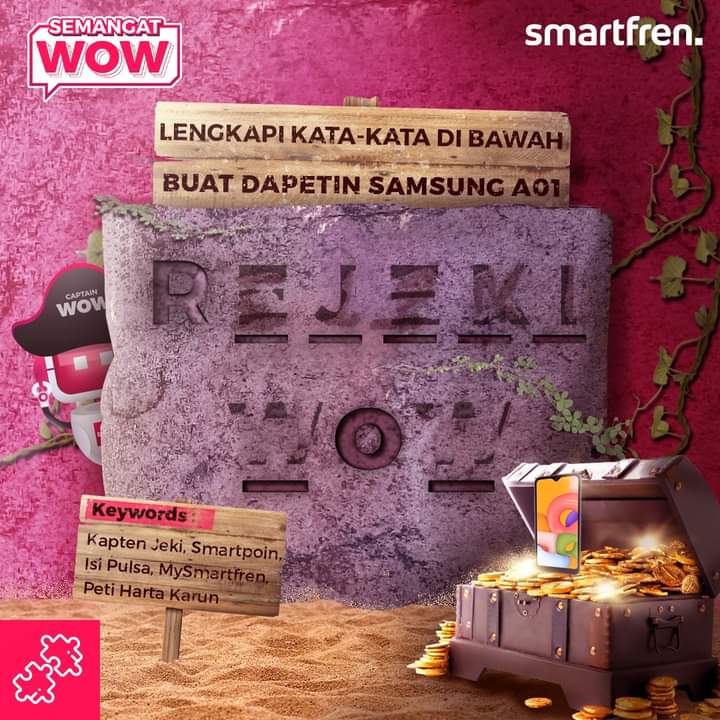 smartfrenworld's tweet photo. WOW ada Samsung A01 nih, dan gampang bgt buat dapetinnya!
Coba lengkapin kalimat di gambar yuk!

Cara ikutan: 
1. Follow @smartfrenworld &amp; like twit ini
2. Mention @smartfrenworld &amp; 3 temenmu
3. Jawab pakai hashtag #RejekiWOW #RejekiDepanMata

Jawab sebanyak banyaknya ya! https://t.co/6VBSynwTMn