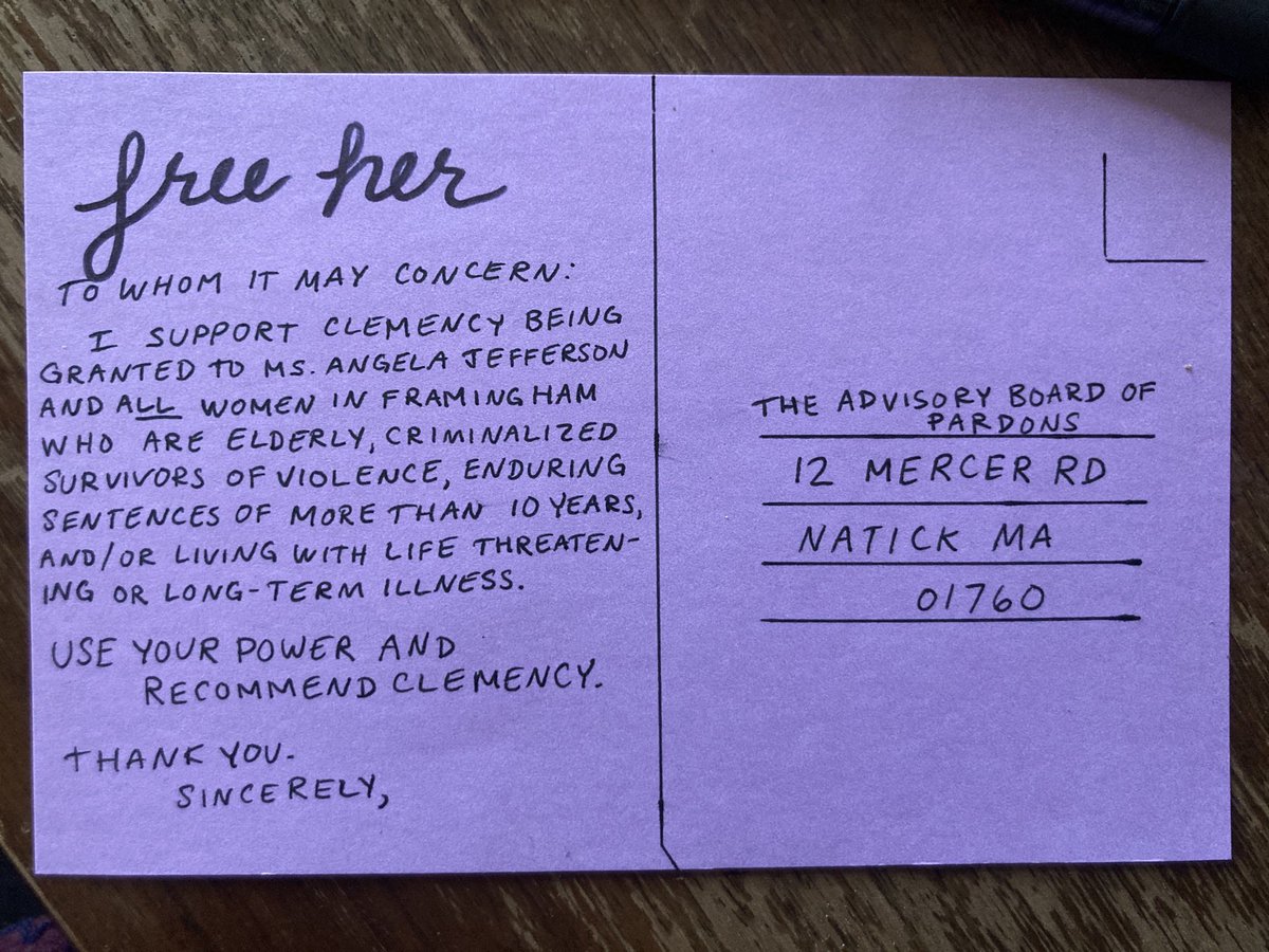 tinyurl.com/maweekofaction
Have you sent your postcard for Miss Angie? We would love to see them! 

Don’t forget to sign the petition as well: 
actionnetwork.org/petitions/clem…

#clemencyworks #freeher