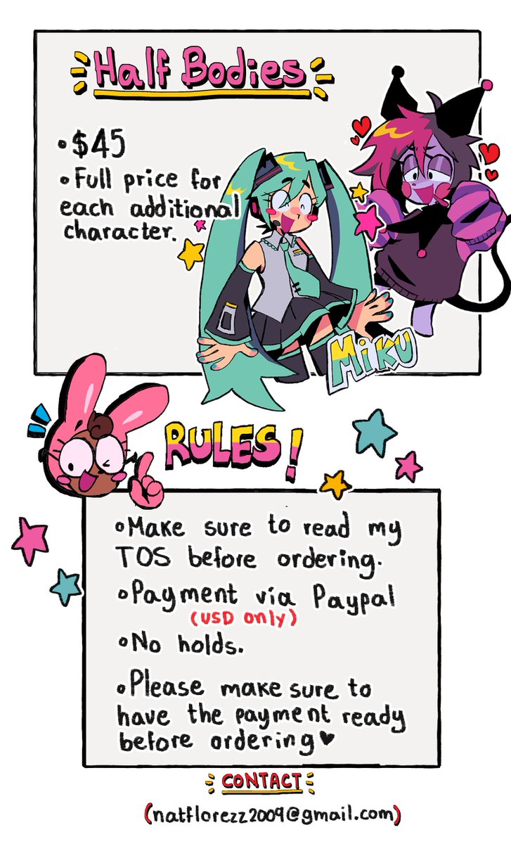 COMMISSIONS ARE OPEN!!
Hey! Comms of this month are open and now i add the option of half body commission! 👁️ 👁️
Will close after 5-6 slots! 

•ORDER FORM AND TOS•
https://t.co/5mghrSzDsr 