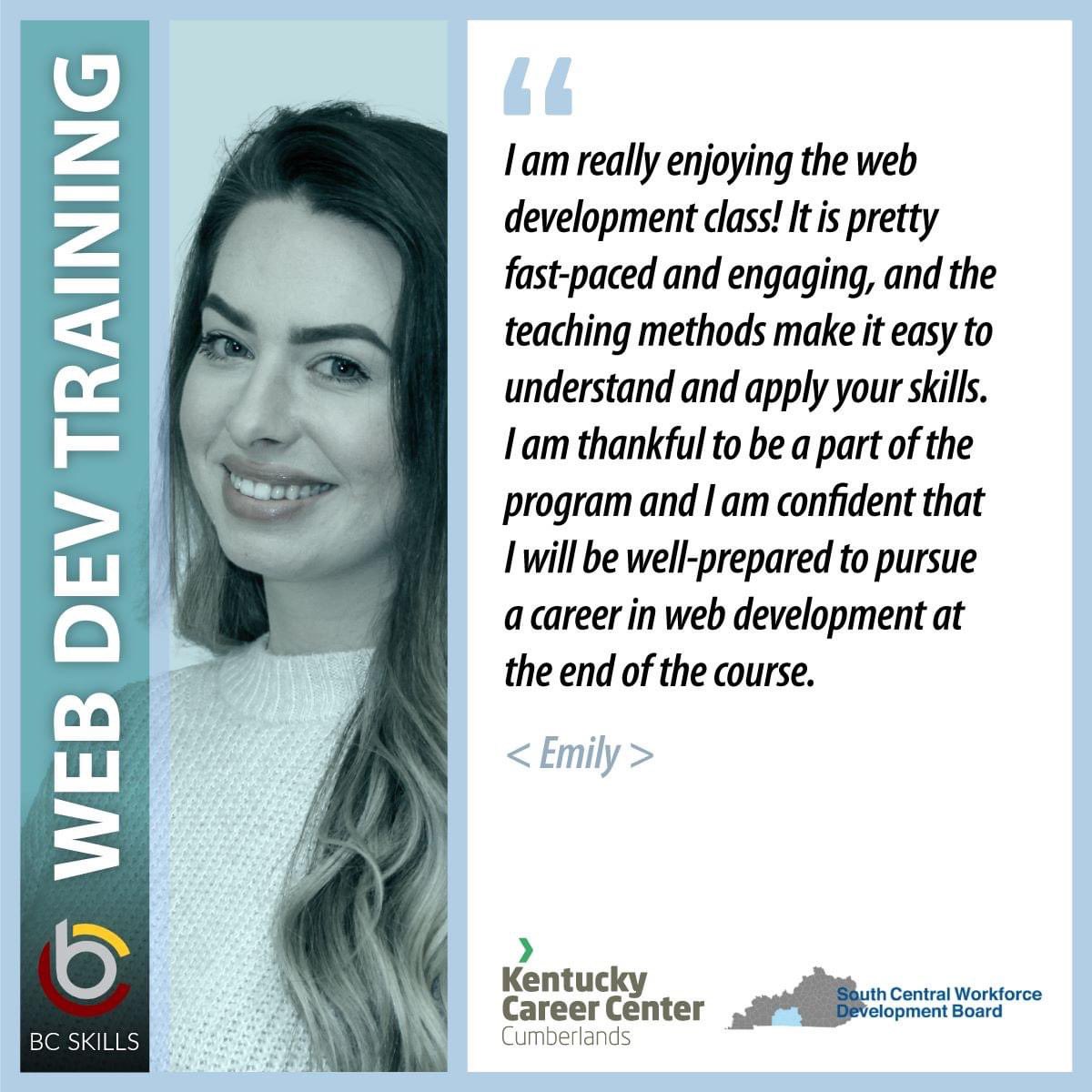 This is what it’s all about!  #Opportunity not bound by gender stereotypes, geography, or precedent!  Great job, Emily!  @BarrenSkills #KentuckyCoders #webdev <a href="/KYCareerCenter/">KY Career Center</a>