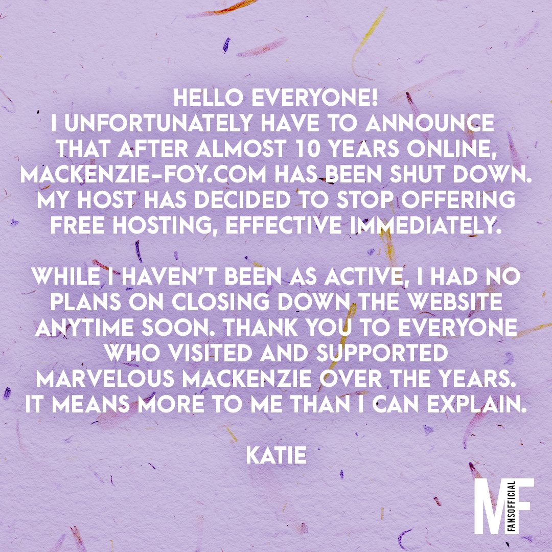 Important announcement regarding mackenzie-foy.com