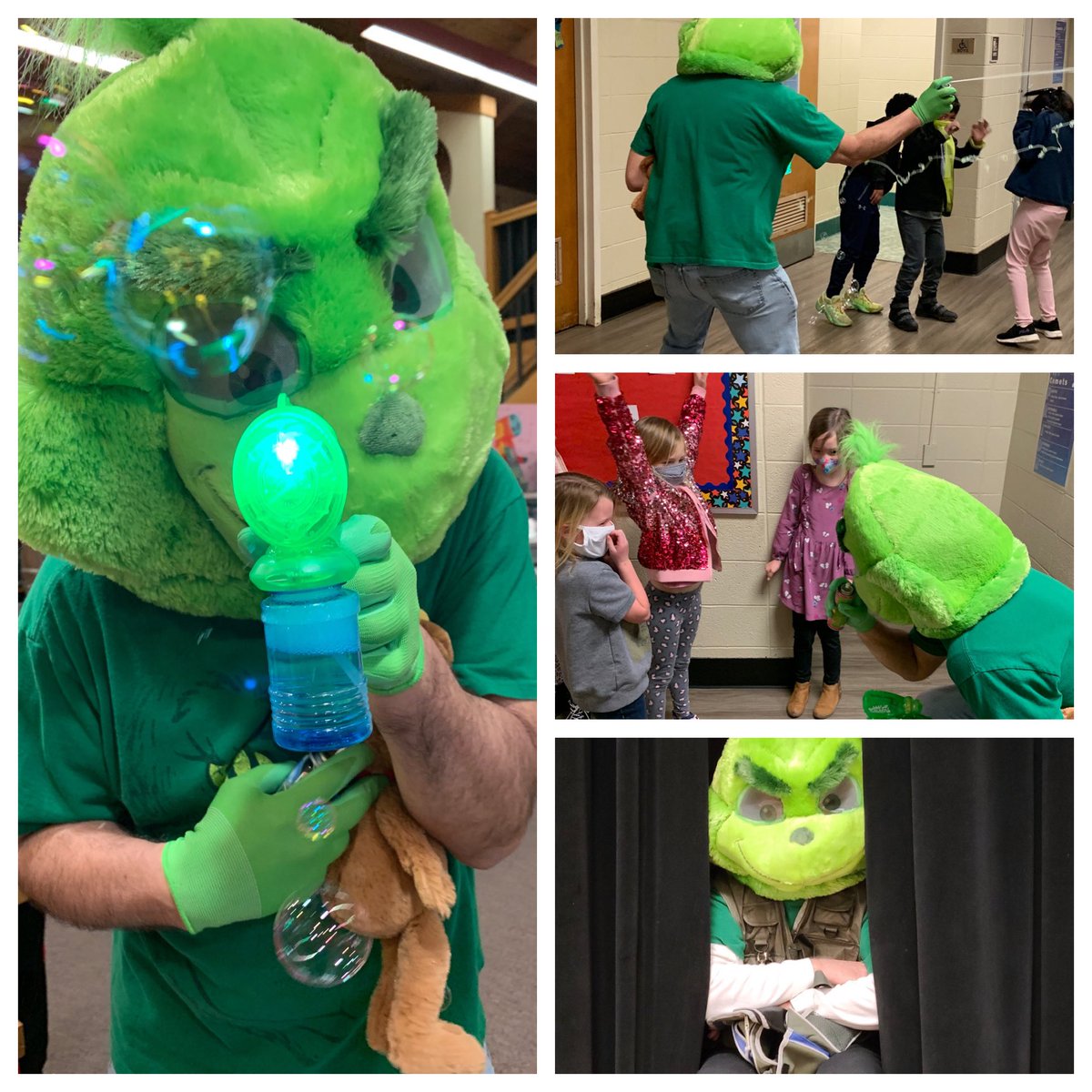 TwainElementary's tweet photo. Twainville students had plenty of fun, reading outside and up in a tree, many other places as you can see. The Grinch’s heart grew and grew, our reading won’t stop even if our challenge is through. #spsreads @officialSPS @cammielib1  @DrJ_Anderson https://t.co/ovIzlqxll6