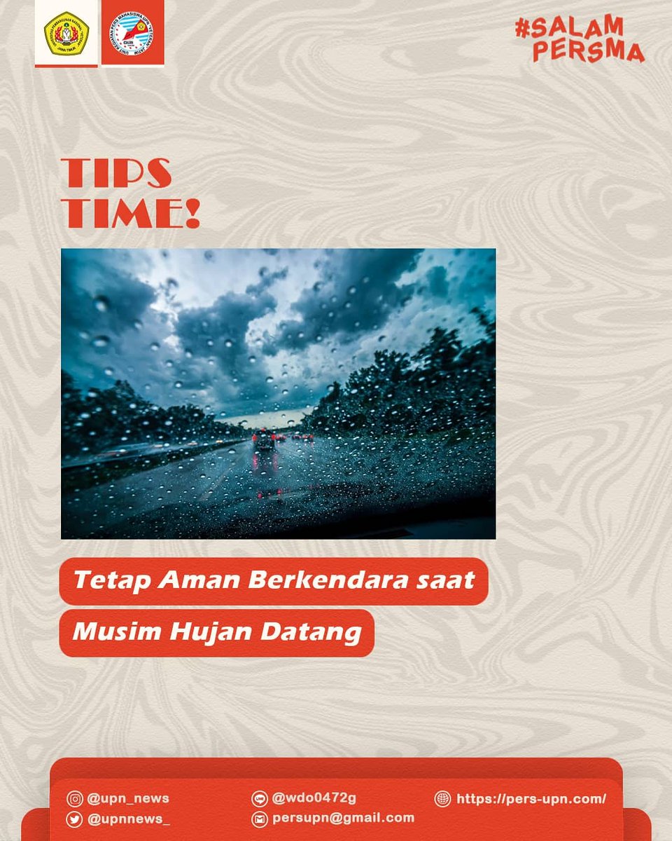 UPNNEWS_'s tweet photo. ใTips Time!๐กใ
Halo sahabat pena! ๐๐ป
Di musim hujan seperti ini, hendaknya kita selalu berhati-hati saat berkendara, khususnya untuk pengendara kendaraan bermotor. Nah, kali ini kami memberikan tips aman berkendara di musim hujan.
Silakan disimak! โจ
#salampersma!
#tipstime! https://t.co/kPITADBp9O