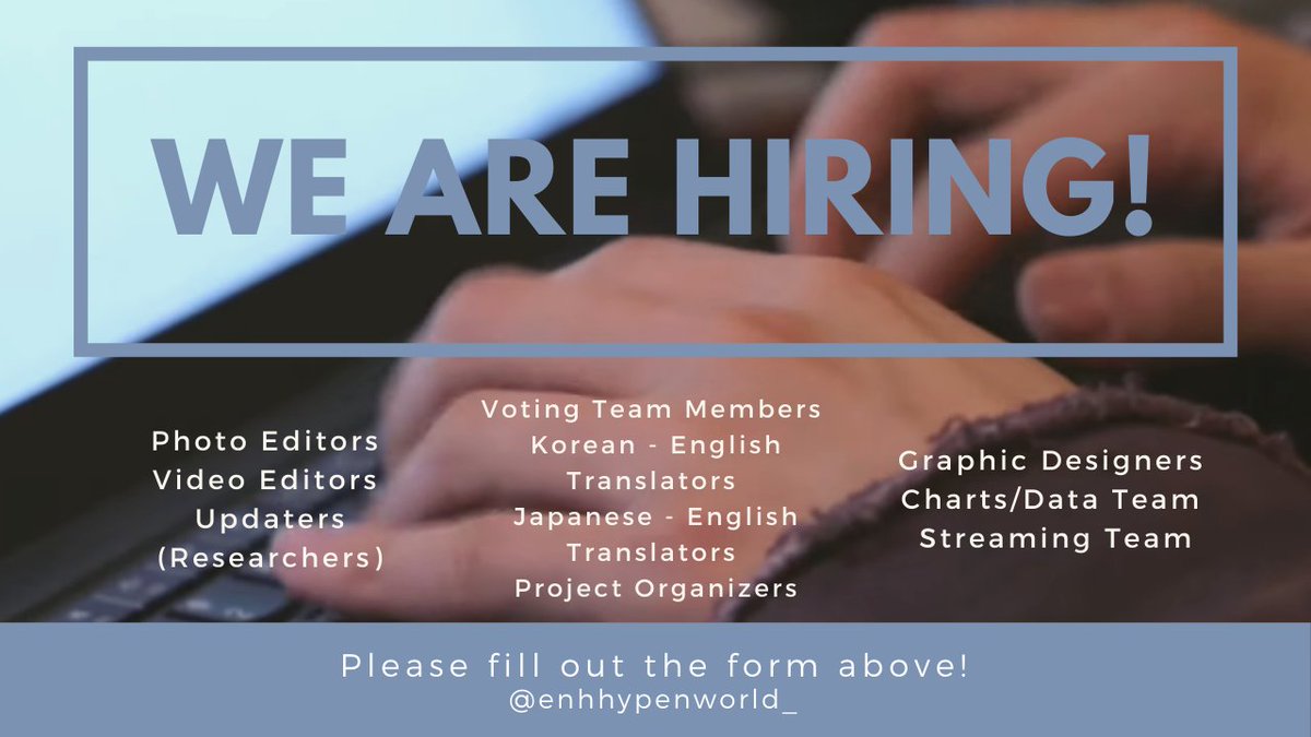 ENHYPENBRTeam's tweet photo. [📣] ENGENEs!

ENHYPEN WORLDWIDE is finally looking for new and trusted staffs. 

If you think you are qualified as what listed on the form, don't hesitate to apply.

🔗https://t.co/EevmS1MlCw

Let's make the best for #ENHYPEN's Comeback!

@ENHYPEN_members @ENHYPEN  #엔하이픈 https://t.co/9gXjvfbvaK