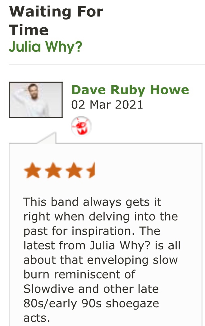 Julia Why? (@julia_why) on Twitter photo Thanks for the review of Waiting For Time 💋love the Slowdive comparisons ofc! <a href="/daverubyhowe/">Dave Ruby Howe</a> <a href="/triplejunearthd/">triple j Unearthed</a> Thanks for the review of Waiting For Time 💋love the Slowdive comparisons ofc! <a href="/daverubyhowe/">Dave Ruby Howe</a> <a href="/triplejunearthd/">triple j Unearthed</a>