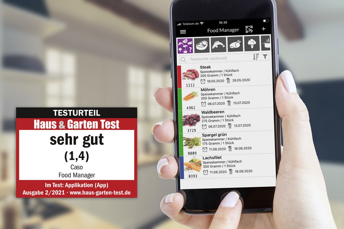 Unsere CASO Food Manager #app wurde ausgezeichnet. Wir freuen uns riesig über das #testurteil "sehr gut (1,4)" von Haus &amp; Garten! #casofoodmanagerapp #casofoodmanager #ausgezeichnet #sehrgut #casodesign