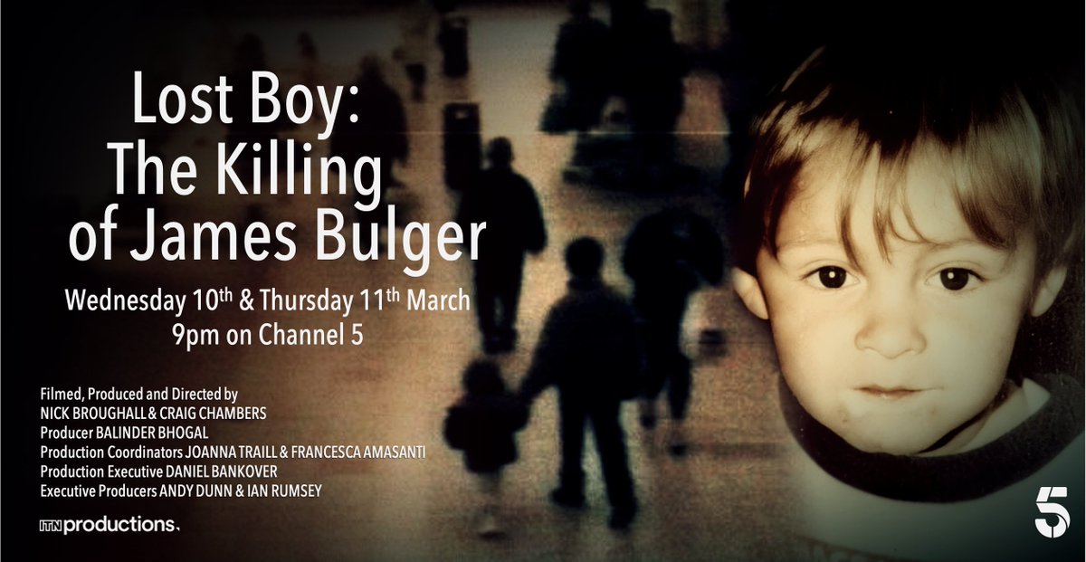 JWTranscripts's tweet image. Wednesday 10th &amp;amp; Thursday 11th March at 9pm @channel5_tv .  A new documentary will recount the heartbreaking abduction and murder of 2 year old James Bulger in 1993 in a crime that horrified the nation.  UK &amp;amp; International Post Production Scripts completed by JWT. @ITNProductions