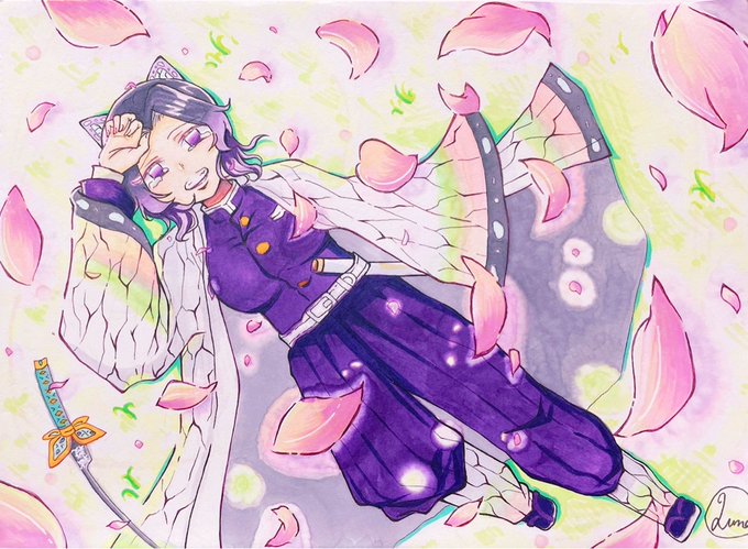 Lunaまる☪︎絵描き垢さんがTwitterに投稿した胡蝶しのぶ(鬼滅の刃)のイラスト。